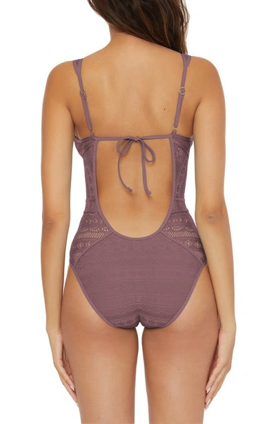 Shop Becca Color Play Lace One-piece Swimsuit In Fig