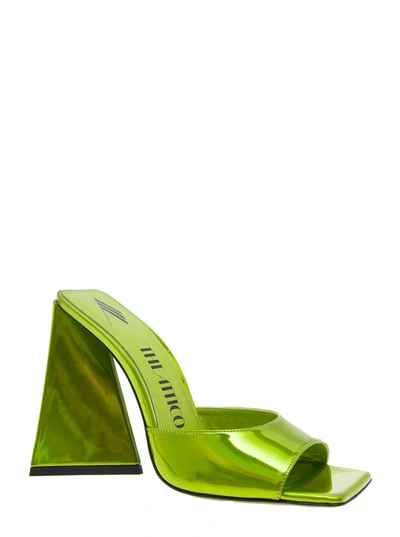 Shop Attico 'devon' Green Mules With Pyramid Heel In Faux Leather Woman