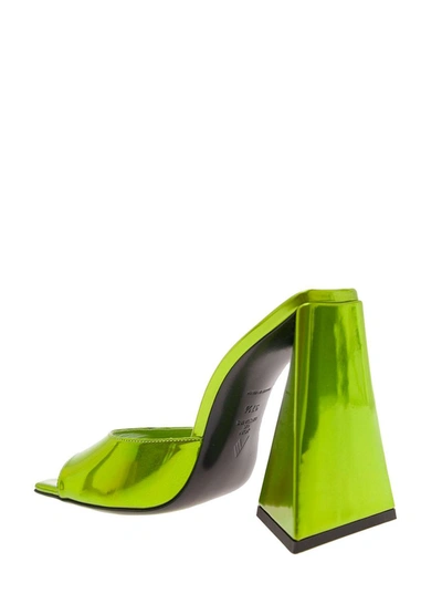 Shop Attico 'devon' Green Mules With Pyramid Heel In Faux Leather Woman