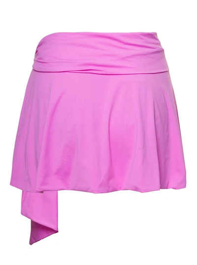 Shop Attico Asymmetric Miniskirt With Ruched Detailing In Pink Technical Fabric Woman In Fuxia