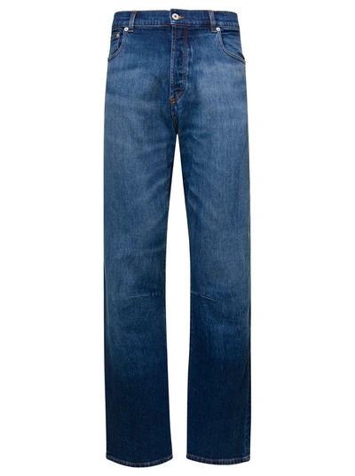 Shop Heron Preston Blue Denim Straight Leg Jeans With Logo Patch In Cotton Man
