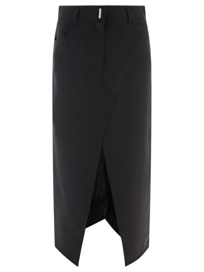 Shop Givenchy Skirt In Wool And Mohair With Slit In Black