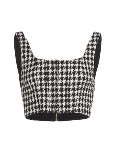 Shop Alice And Olivia Women's Breslin Crop Houndstooth Top In Black Off White