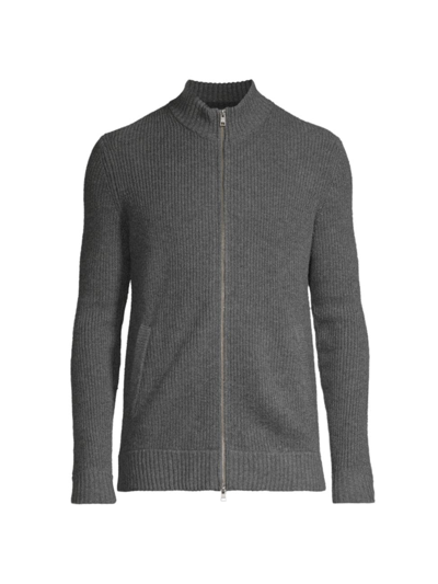 Shop Faherty Men's Reserve Ribbed Wool & Cashmere-blend Cardigan In Charcoal Night Melange