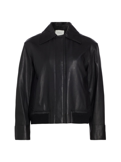 Shop Vince Women's Leather Bomber Jacket In Black