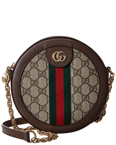 Shop Gucci Ophidia Mini Round Gg Supreme Canvas & Leather Crossbody In Brown