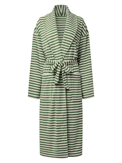 Shop Weworewhat Women's Striped Terrycloth Bathrobe In Pine Ivory