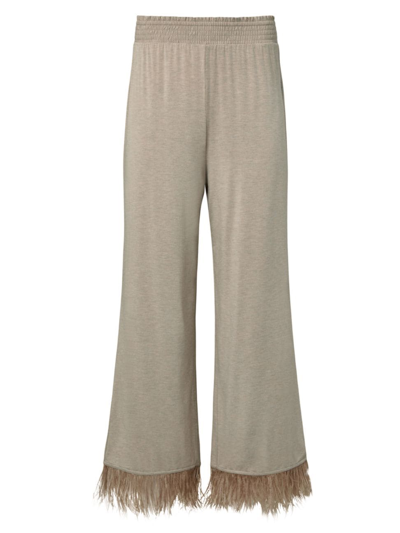 Shop Weworewhat Women's Feather-trimmed Wide-leg Pants In Heather