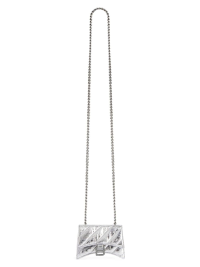 Shop Balenciaga Women's Crush Mini Chain Bag Metallized Quilted In Silver