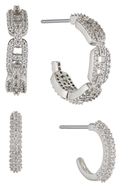 Shop Ajoa Fortune Cz Hoop Earrings Set In Rhodium