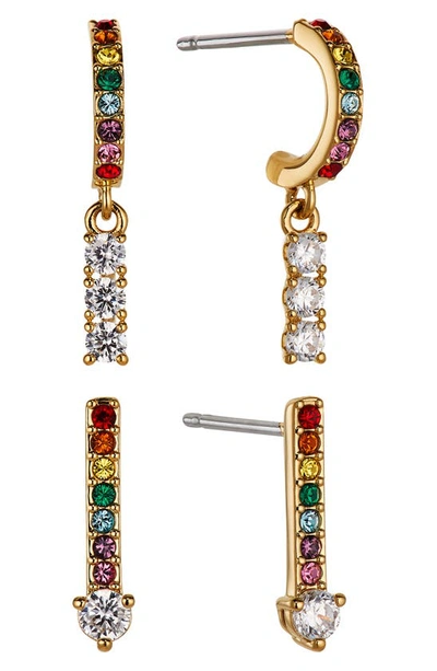 Shop Ajoa Rainbow Cz Stud Earrings Set In Gold