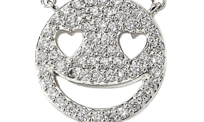 Shop Ajoa Small Fortune Smiley Face Cz Pendant Necklace In Rhodium