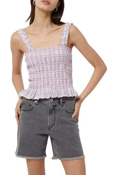 Shop French Connection Yaki Check Smocked Tank In Soft Pink Check