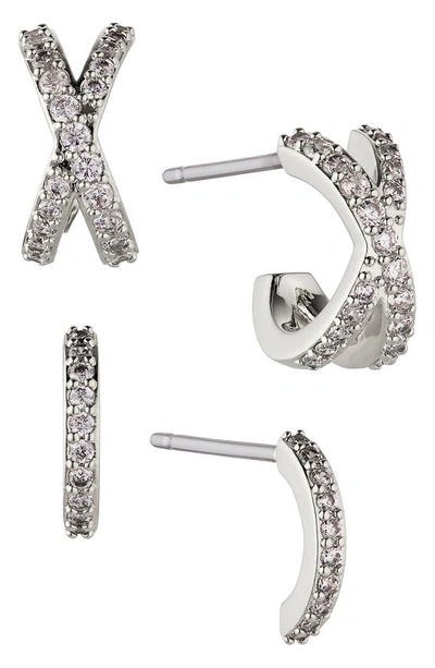 Shop Ajoa Demi Cross Set Of 2 Hoop Earrings In Rhodium