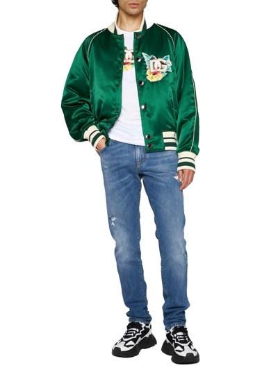 Shop Dolce & Gabbana Logo-patch Long-sleeved Satin Jacket