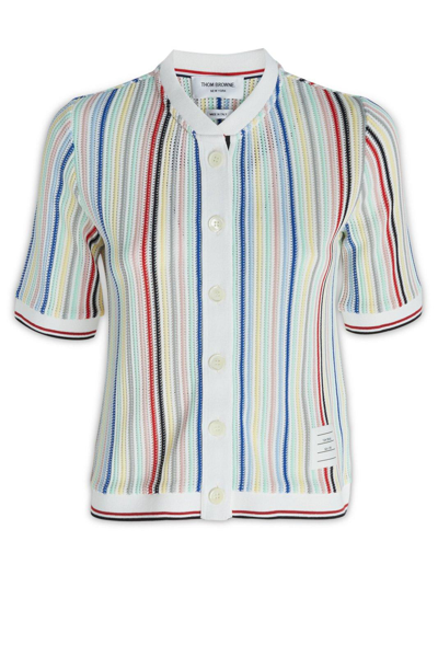 Shop Thom Browne Striped Short-sleeve Knitted Cardigan