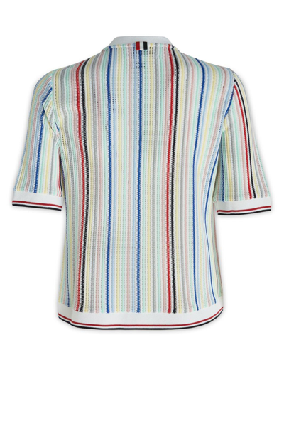 Shop Thom Browne Striped Short-sleeve Knitted Cardigan