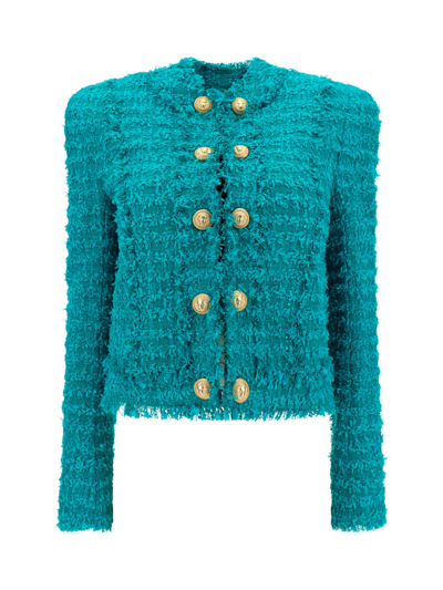 Shop Balmain Collarless Tweed Jacket