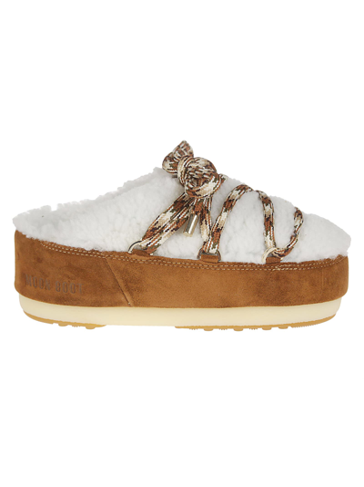 Moon Boot Mb Mule Shearling Woman Mules & Clogs Camel Size 6-7 Sheepskin, Cow Leather In White