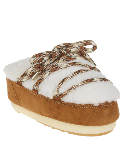 Moon Boot Mb Mule Shearling Woman Mules & Clogs Camel Size 6-7 Sheepskin, Cow Leather In White