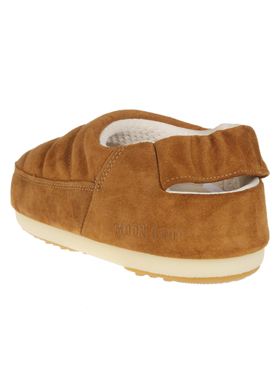 Moon Boot Suede Stitched Round Sole Slippers In Leather