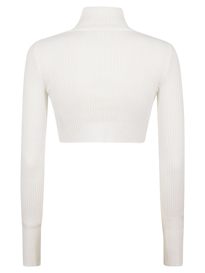 Shop Courrèges Circle Mockneck Rib Knit Cropped Sweater In Heritage White