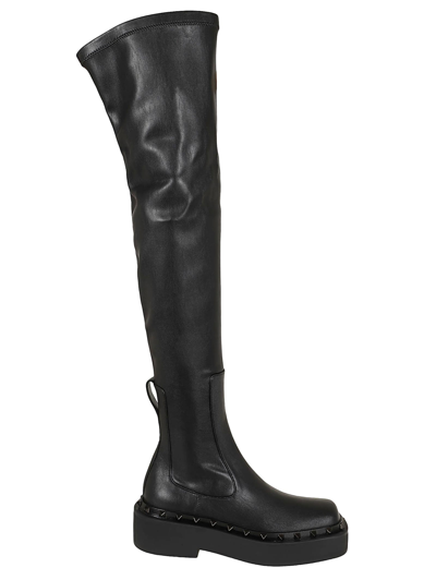 Shop Valentino Over The Knee Boot Rockstud M-way T. 30/50 Materiale Sintetico Stretch/deep Black S In No Nero