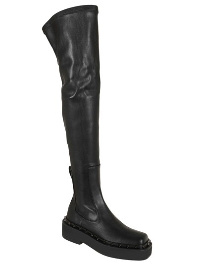 Shop Valentino Over The Knee Boot Rockstud M-way T. 30/50 Materiale Sintetico Stretch/deep Black S In No Nero
