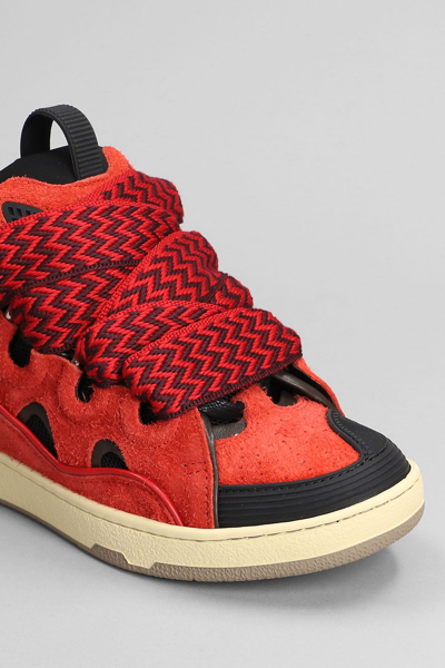 Shop Lanvin Curb Sneakers In Red Suede