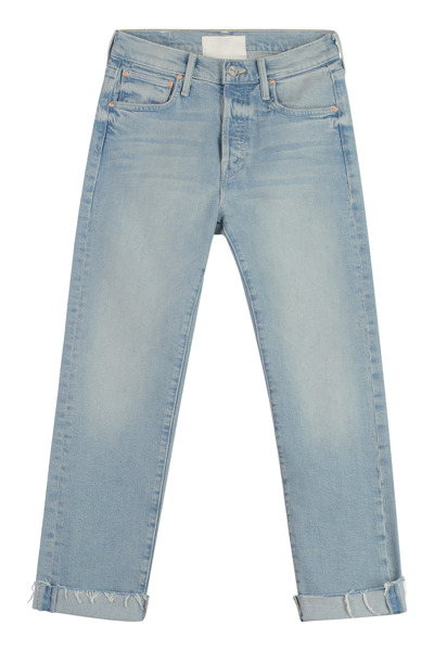 Shop Mother The Scrapper Cuff Stretch Cotton Jeans In Denim