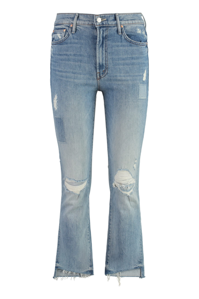 Shop Mother The Insider Crop Step Fray Stretch Cotton Jeans In Denim