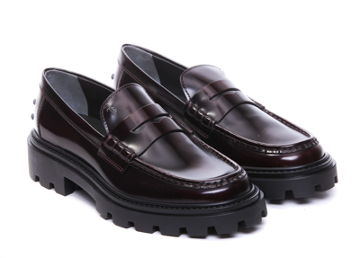 Shop Tod's Leather Tods Loafers In Burgundy
