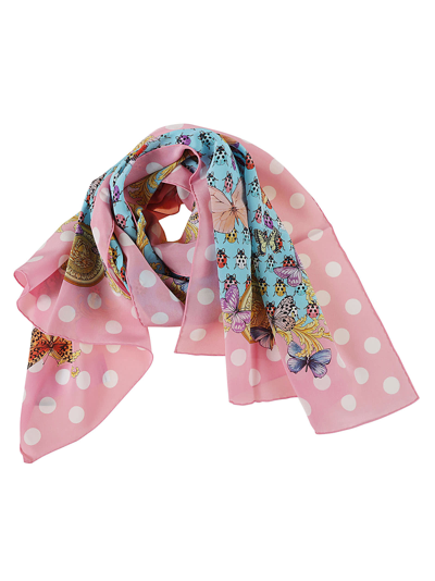 Shop Versace Polka Dot Lady Bug & Butterfly Printed Scarf In Multicolor