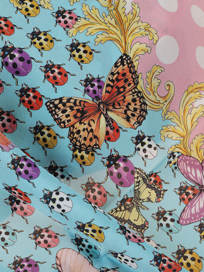 Shop Versace Polka Dot Lady Bug & Butterfly Printed Scarf In Multicolor