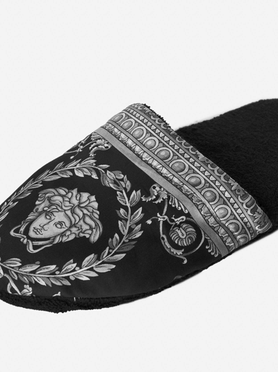Shop Versace Barocco Print Cotton Slippers