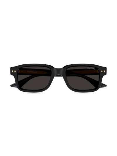 Shop Montblanc Men's Snowcap Bold 53mm Rectangular Sunglasses In Black