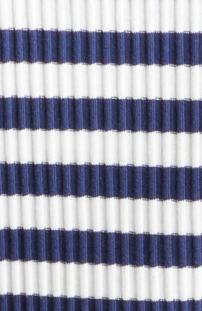 Shop Veronica Beard Anafi Stripe Rib Stretch Cotton Top In Off White Marine