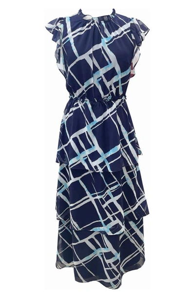 Shop Julia Jordan Print Tiered Ruffle Dress In Navy Multi
