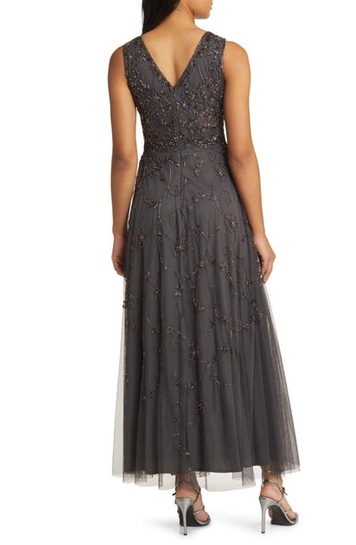 Shop Pisarro Nights Beaded Mesh Gown With Jacket In Ash