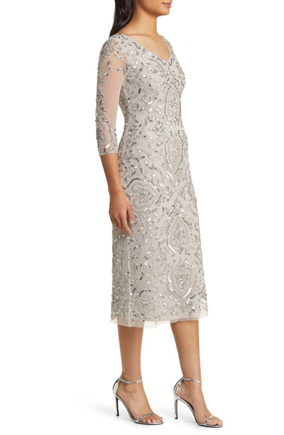 Pisarro Nights Sequin & Beaded Cocktail Sheath Dress In Silver