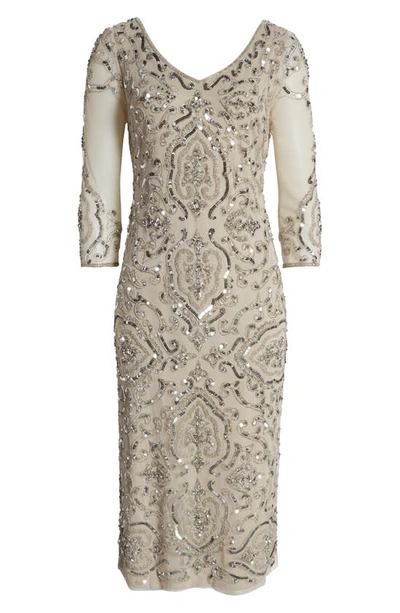 Pisarro Nights Sequin & Beaded Cocktail Sheath Dress In Silver