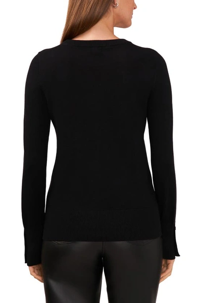 Shop Halogen Button Cuff Crewneck Sweater In Rich Black