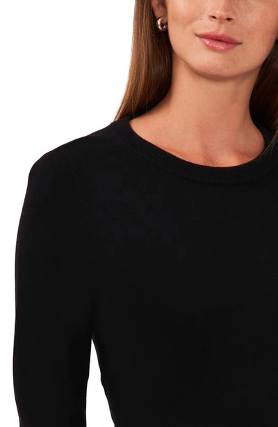 Shop Halogen Button Cuff Crewneck Sweater In Rich Black