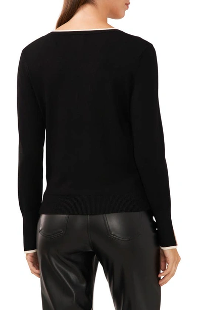 Shop Halogen Contrast Trim Sweater In Rich Black/ Antique White