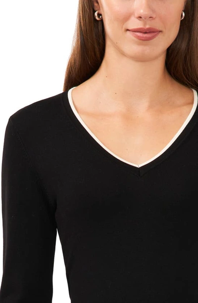 Shop Halogen Contrast Trim Sweater In Rich Black/ Antique White