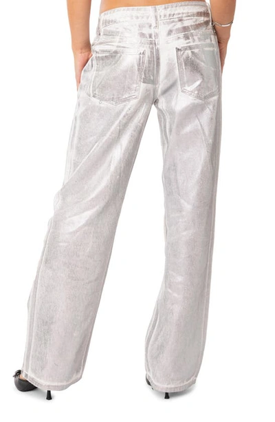 Shop Edikted Jolene Metallic Straight Leg Jeans In Silver