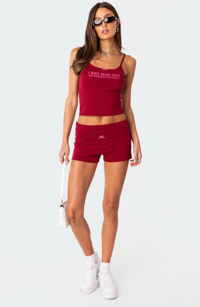 Shop Edikted Too Sexy Crop Camisole In Burgundy