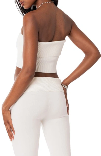 Edikted Desiree Foldover Strapless Rib Knit Crop Top In White