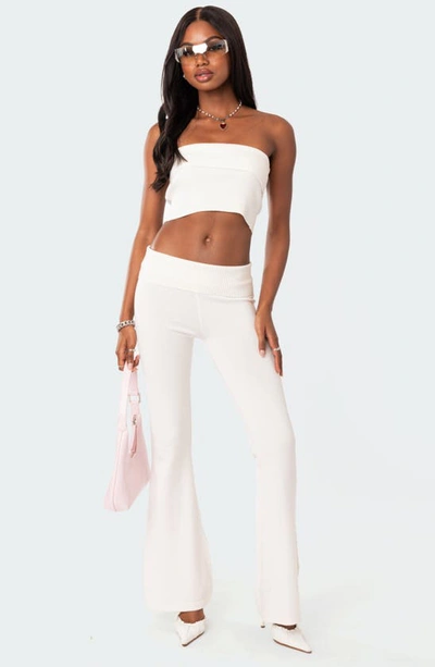 Edikted Desiree Foldover Strapless Rib Knit Crop Top In White