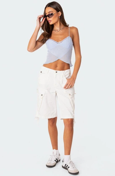 Edikted Crossover Mesh Crop Camisole In Light-blue